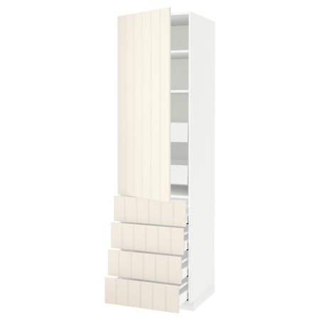 Высокий шкаф с полками/6 ящик, дверцами, 4 фронтальные панели МЕТОД / МАКСИМЕРА, белый, Хитарп белый с оттенком