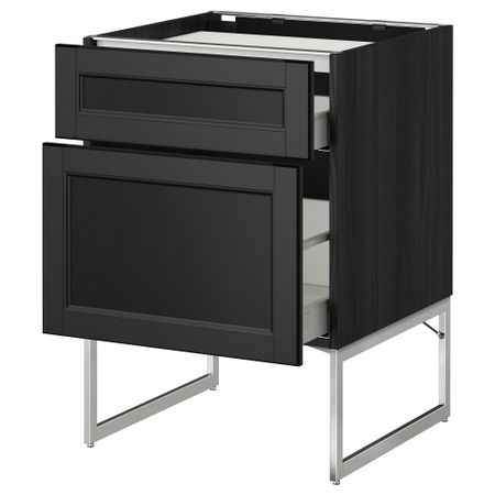 Напольный шкаф, 2 фронтальных панели, 3 ящика МЕТОД / МАКСИМЕРА, черный, Лаксарби черно-коричневый