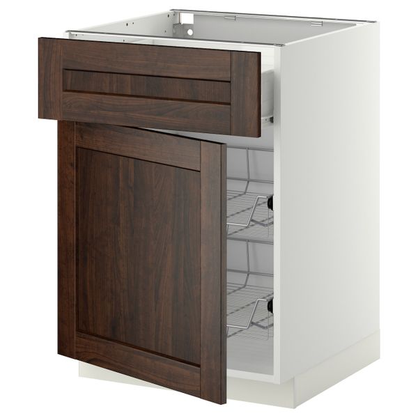 Напольный шкаф с проволочной корзиной/ящ/дверью, белый/Эдсерум коричневый 60x60 см IKEA МЕТОД / ФОРВАРА 192.616.86 - схема-чертеж с размерами
