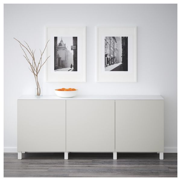 Комбинация для хранения с дверцами БЕСТО, белый, Лаппвикен светло-серый (180x42x74 см) - схема-чертеж с размерами