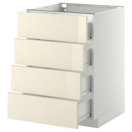 Напольный шкаф 4 фронтальных панели, 4 ящика МЕТОД / ФОРВАРА, белый, Рингульт кремовый
