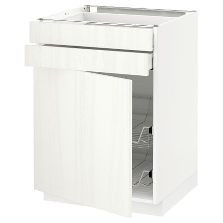 Напольный шкаф, дверца, 2 ящика, проволочных корзин МЕТОД / МАКСИМЕРА, белый, Росдаль белый