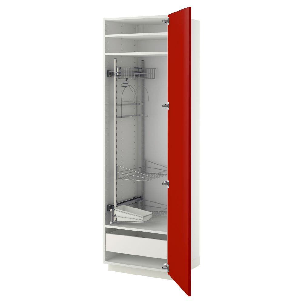 Высокий шкаф с отделением для аксессуаров, для уборки МЕТОД / ФОРВАРА, белый, Рингульт красный - схема-чертеж с размерами