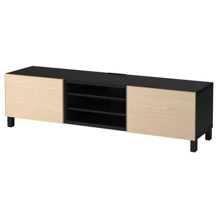 Тумба для ТВ с ящиками БЕСТО, черно-коричневый, Инвикен ясеневый шпон (180x40x48 см)