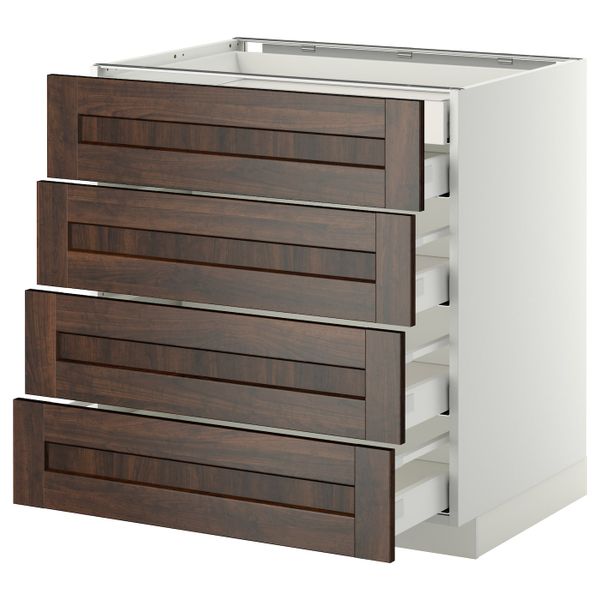 Напольный шкаф 4 фронтальных, 2 низких, 3 средних ящ, белый/Эдсерум коричневый 80x60 см IKEA METOD МЕТОД / MAXIMERA МАКСИМЕРА - фото 1