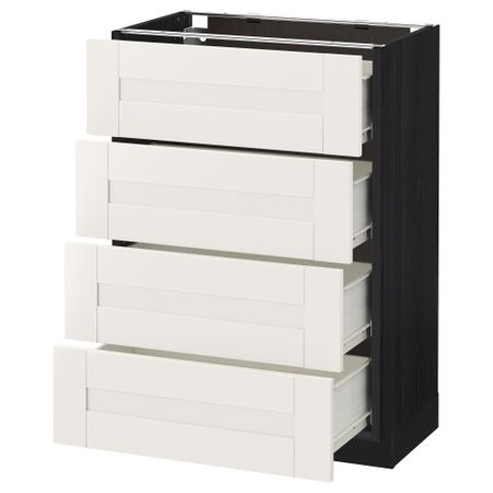 Напольный шкаф 4 фронтальных панели, 4 ящика МЕТОД / ФОРВАРА, черный, Сэведаль белый
