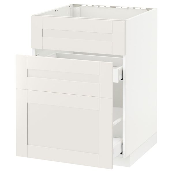 Напольный шкаф под мойку + 3 фронтальных панели/2ящ, белый/Сэведаль белый 60x60 см IKEA METOD МЕТОД / MAXIMERA МАКСИМЕРА - фото 1
