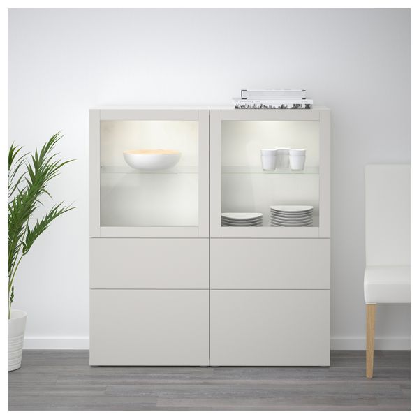 Комбинация для хранения со стеклянными дверцами БЕСТО, белый, Лаппвикен светло-серый прозрачное стекло (120x40x128 см) - фото 2