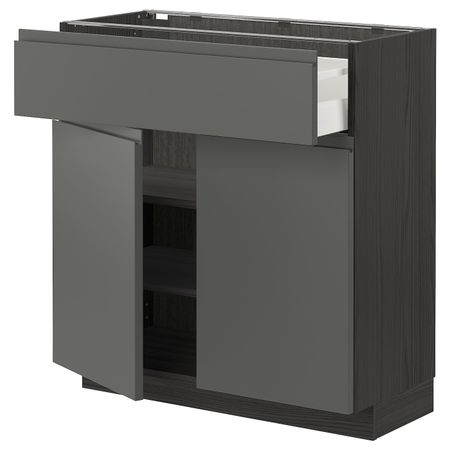 Напольный шкаф + ящик/2дверцы, черный/Воксторп темно-серый 80x37 см IKEA МЕТОД / МАКСИМЕРА 593.110.95
