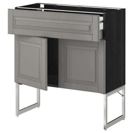Напольный шкаф, полки, ящик, 2 двери МЕТОД / МАКСИМЕРА, черный, Будбин серый