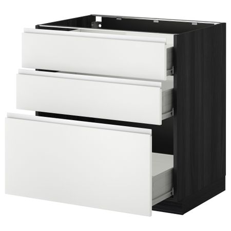 Напольный шкаф с 3 ящиками МЕТОД / ФОРВАРА, черный, Нодста белый
