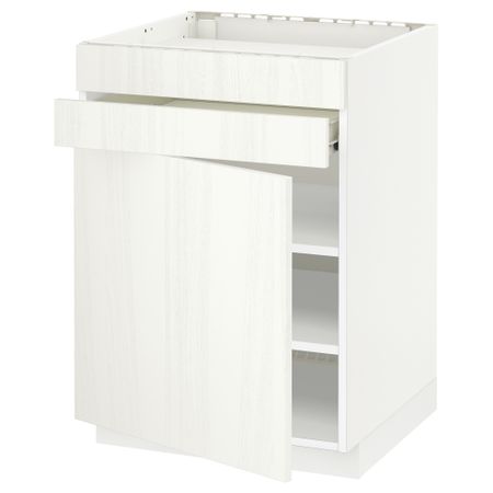 Напольный шкаф для варочной панели, доводчик, 2 фасада, 1 ящик МЕТОД / ФОРВАРА, белый, Росдаль белый (60x60 см)