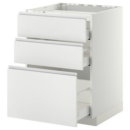 Напольный шкаф, 3 фронтальных панели, 3 ящика МЕТОД / МАКСИМЕРА, белый, Нодста белый