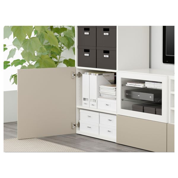 Шкаф для ТВ, комбинированный, стекляные дверцы БЕСТО, белый, Сельсвикен глянцевый/бежевый прозрачное стекло (240x40x230 см) - фото 3