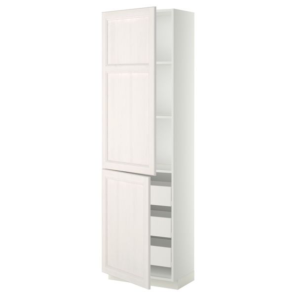 Высокий шкаф + полки, 3 ящика, 2 дверцы МЕТОД / ФОРВАРА, белый, Лаксарби белый - фото 1