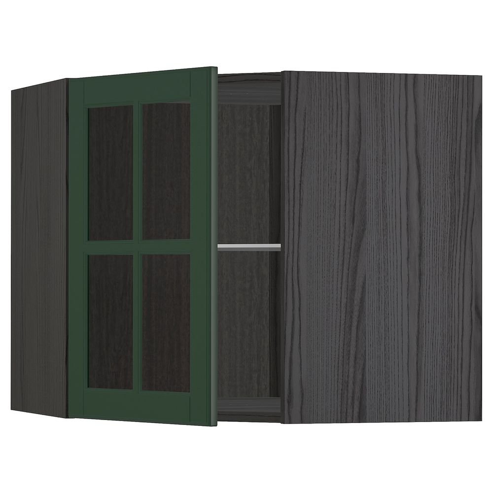 Угловой навесной шкаф с полками, стекляными дв, черный/Будбин темно-зеленый 68x60 см IKEA МЕТОД 893.132.86 - схема-чертеж с размерами