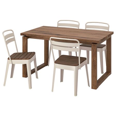 Стол и 4 стула, дубовый шпон/бежевый акация 140x85 см IKEA MÖRBYLÅNGA МОРБИЛОНГА / NORRMANSÖ НОРРМАНСЁ 494.261.34