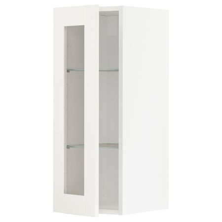 Навесной шкаф/полки/стеклян дверца, белый/Сэведаль белый 30x80 см IKEA METOD МЕТОД 894.459.70