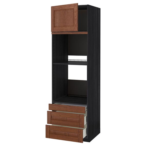 Высокий шкаф для духовки комбинированный, духовка + дверца, 3 ящика МЕТОД / ФОРВАРА, черный, Филипстад коричневый - схема-чертеж с размерами