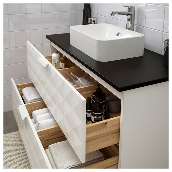 Шкаф со столешницей 45x32 раковина ГОДМОРГОН/ТОЛКЕН / ХОРВИК, Решён белый, антрацит (102x49x72 см) - фото 2