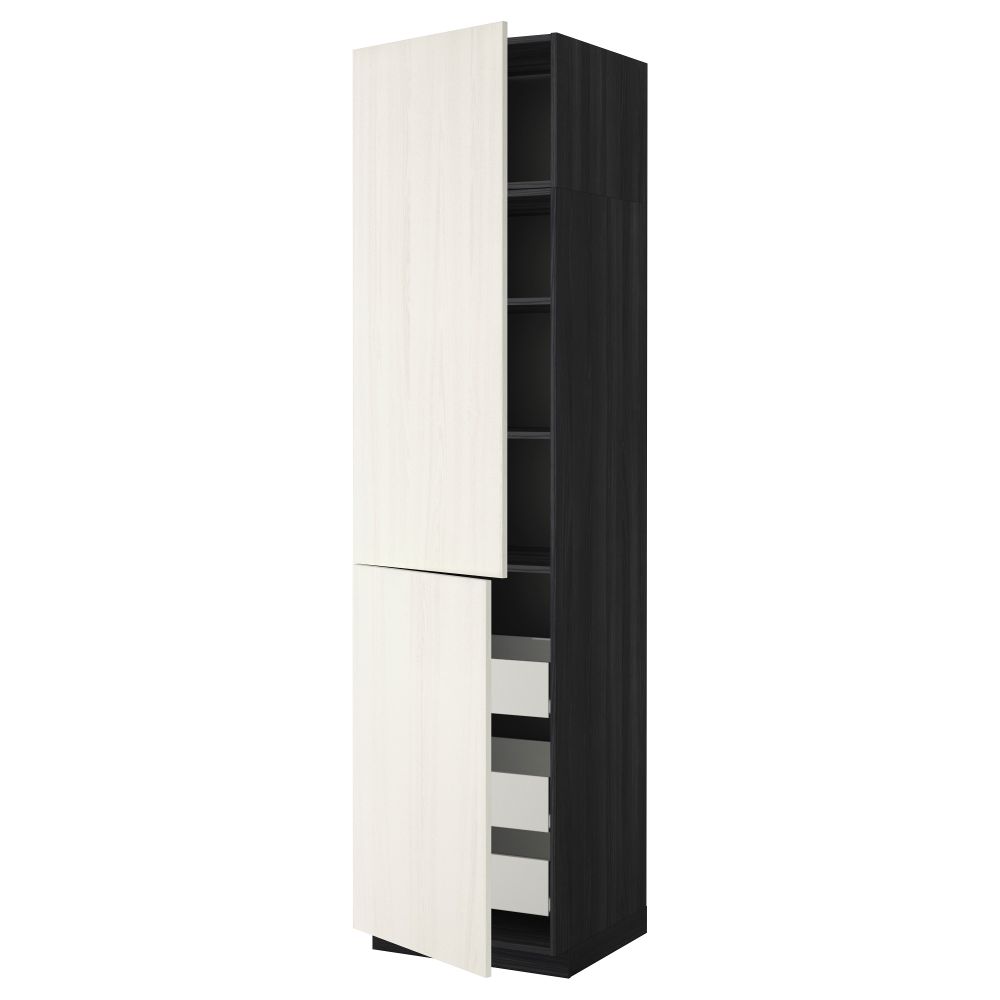 Высокий шкаф + полки, 3 ящика, 2 дверцы МЕТОД / ФОРВАРА, черный, Росдаль белый - схема-чертеж с размерами