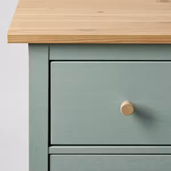 HEMNES Комод с 3 ящиками - серо-зеленый/светло-коричневая морилка 108x96 см - фото 2