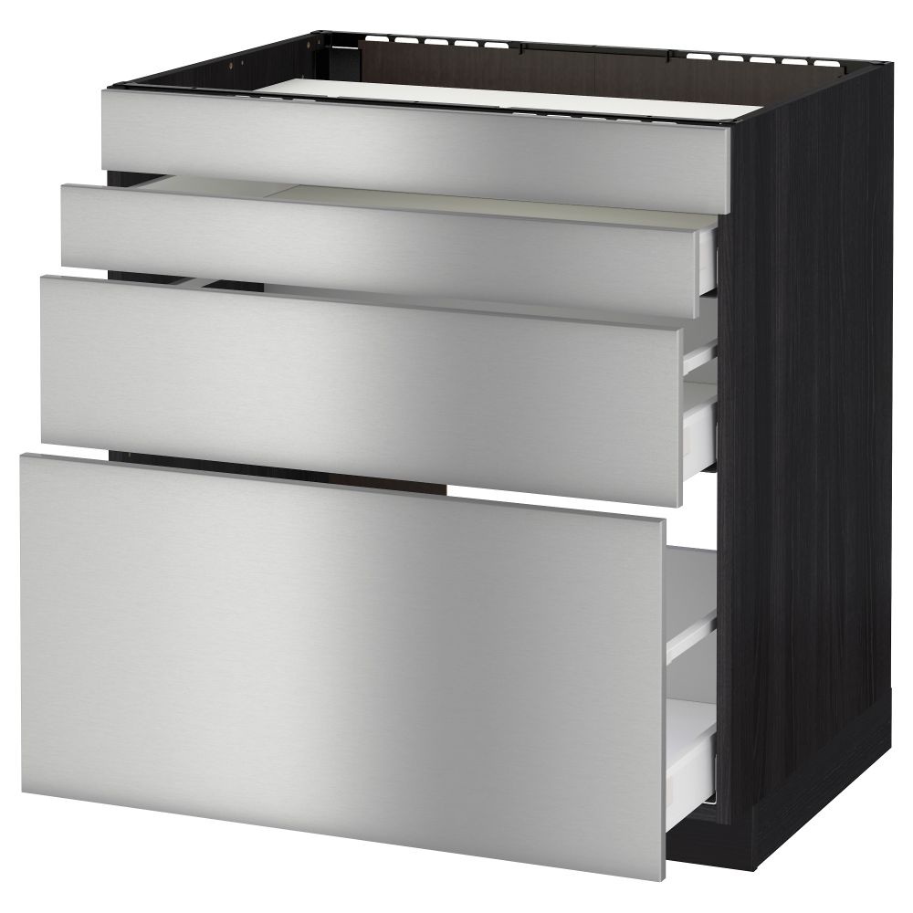 Напольный шкаф для духовки, 4фасада, 3 ящика МЕТОД / МАКСИМЕРА, черный, Гревста нержавеющ сталь - схема-чертеж с размерами