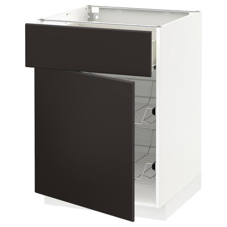 Напольный шкаф с проволочной корзиной/ящ/дверью, белый/Кунгсбакка антрацит 60x60 см IKEA МЕТОД / ФОРВАРА 192.197.20