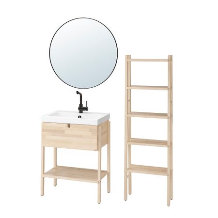 Комплект мебели для ванной, 5 предм., береза/ЛУНДШЭР смеситель 65x49x86 см IKEA VILTO ВИЛЬТО / ODENSVIK ОДЕНСВИК 993.877.43