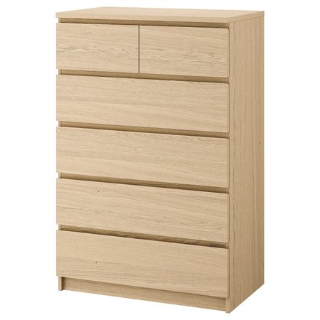 Комод с 6 ящиками, дубовый шпон, беленый 80x123 см IKEA MALM МАЛЬМ 903.685.98
