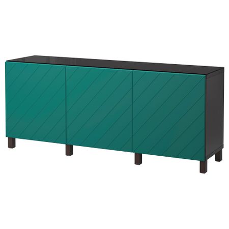 Комбинация для хранения с дверцами БЕСТО, черно-коричневый, Халлставик сине-зеленый (180x40x74 см)