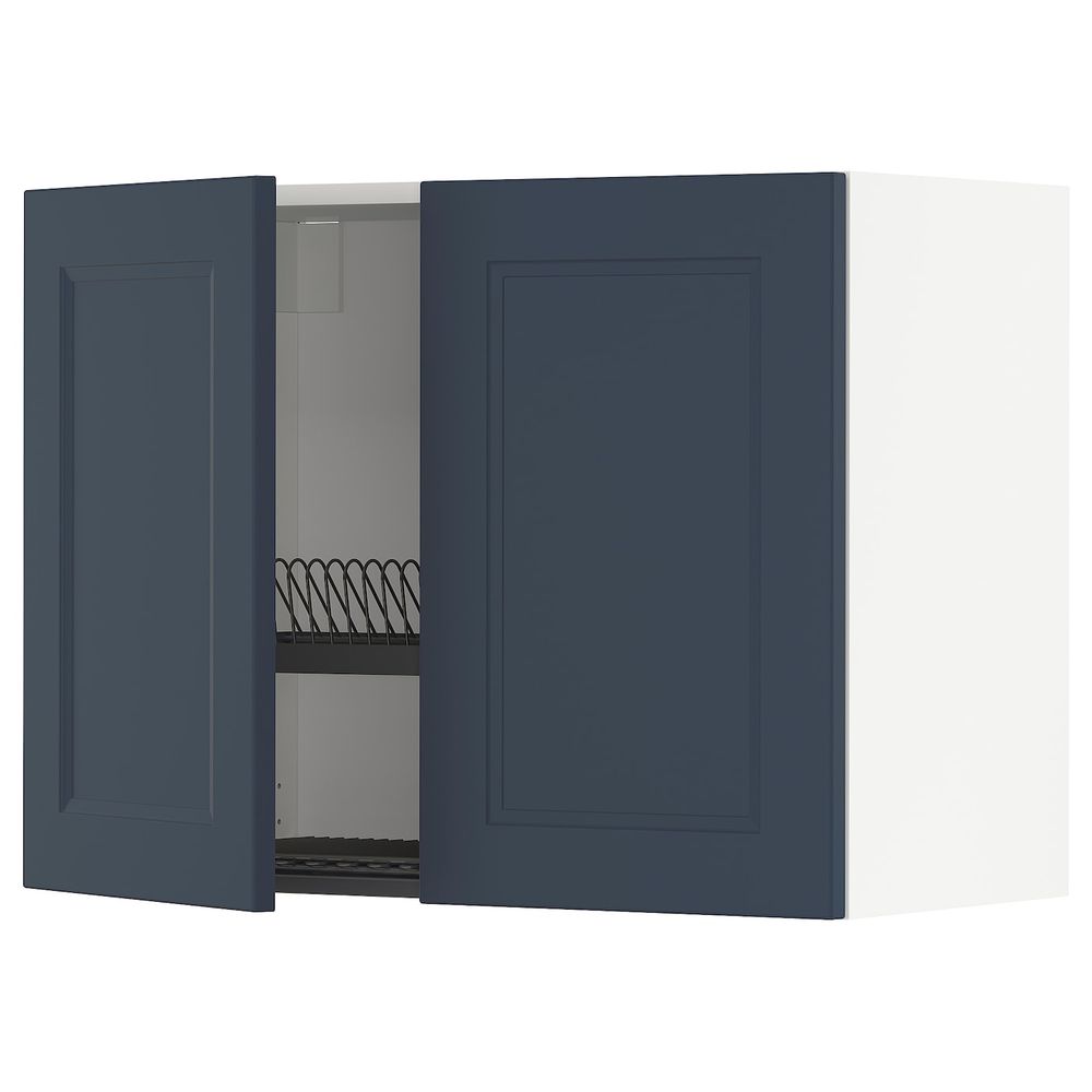 Навесной шкаф с сушилкой/2дверцы, белый Акстад/матовая поверхность синий 80x60 см IKEA METOD МЕТОД 794.020.18 - фото 1