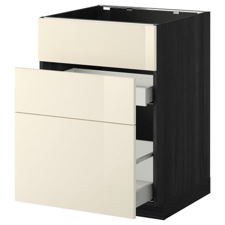 Напольный шкаф под мойку + 3 фронтальных панели, 2 ящика МЕТОД / МАКСИМЕРА, черный, Рингульт кремовый