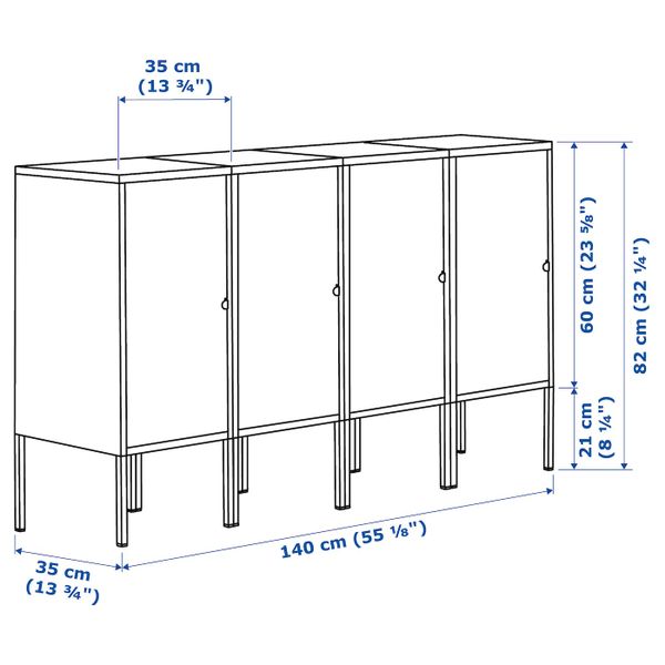 Комбинация для хранения, антрацит 140x35x82 см IKEA LIXHULT ЛИКСГУЛЬТ 993.883.61 - схема-чертеж с размерами