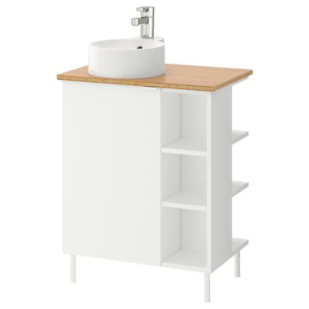 Шкаф под раковину с 1 дверцей, 2 открытыми полк, белый, бамбук ЭНСЕН смеситель 62x40x87 см IKEA ЛИЛЛОНГЕН/ВИСКАН / ГУТВИКЕН