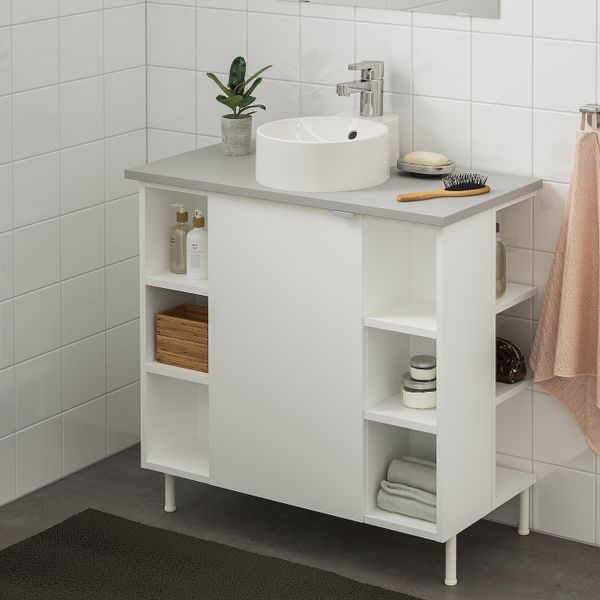 Шкаф под раковину с 1 дверцы, 4 открытыми полк, белый, серый ЭНСЕН смеситель 82x40x87 см IKEA ЛИЛЛОНГЕН/ВИСКАН / ГУТВИКЕН - фото 2