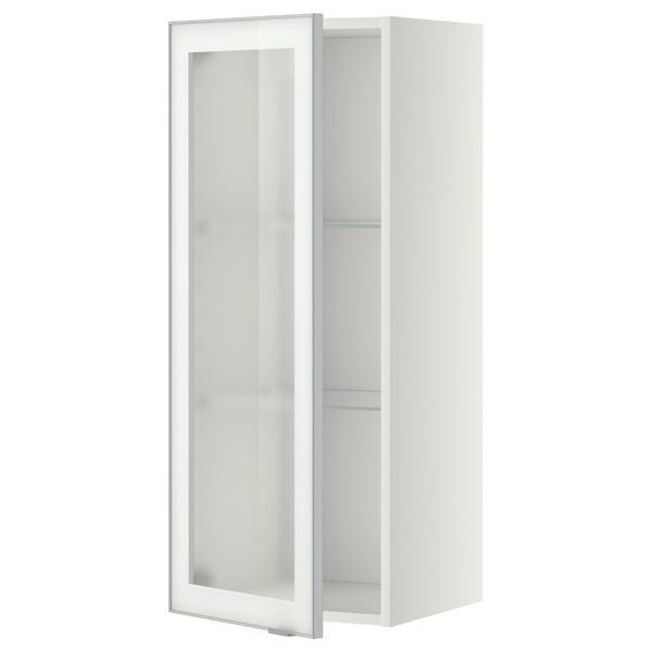 Навесной шкаф с полками, стекляными дв, белый/Ютис матовое стекло 40x100 см IKEA METOD МЕТОД 292.383.32 - фото 1
