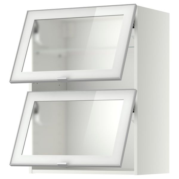 Навесной горизонтальный шкаф, 2 зеркальная дверцами МЕТОД, белый, Ютис матовое стекло - схема-чертеж с размерами