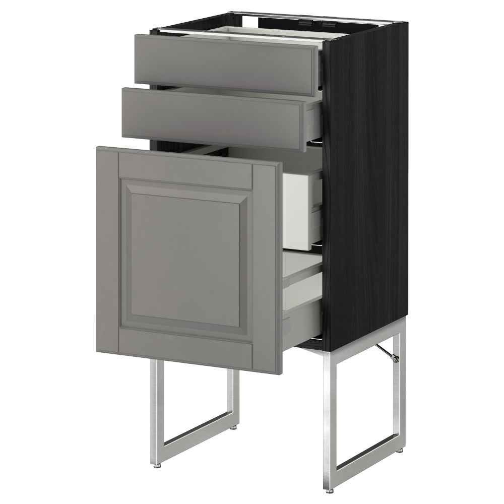 Напольный шкаф 3 фронтальных панели, 2 нижних, 2 средних ящика МЕТОД / МАКСИМЕРА, черный, Будбин серый - схема-чертеж с размерами