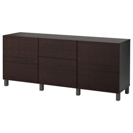 Комбинация для хранения с ящиками БЕСТО, черно-коричневый, Инвикен черно-коричневый (180x40x74 см)