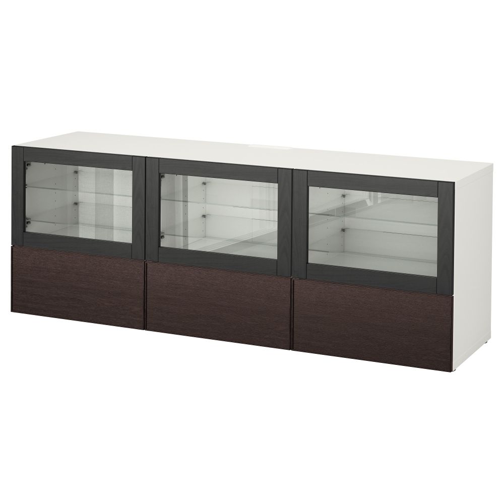 Тумба под ТВ, с дверцами и ящиками БЕСТО, белый Синдвик, Инвикен черно-коричневый прозрачное стекло (180x40x64 см) - фото 1