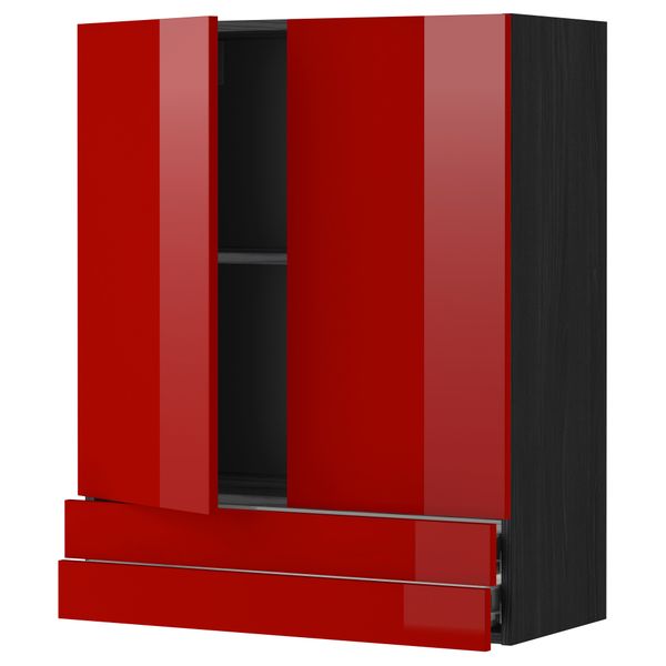 Навесной шкаф, 2 дверцы, 2 ящика МЕТОД / ФОРВАРА, черный, Рингульт красный - схема-чертеж с размерами