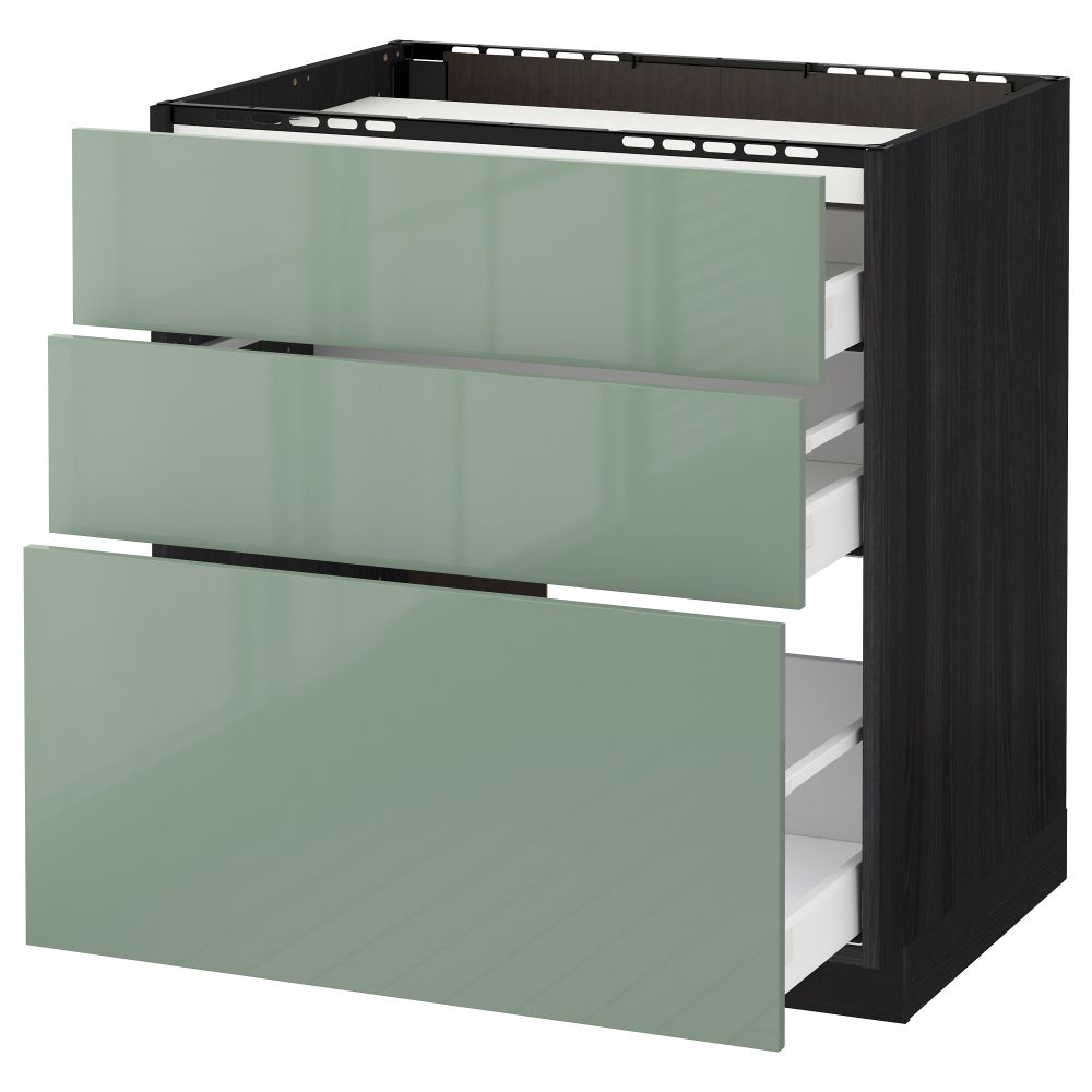 Напольный шкаф, 3 фронтальных панели, 3 ящика МЕТОД / МАКСИМЕРА, черный, Калларп светло-зеленый - схема-чертеж с размерами