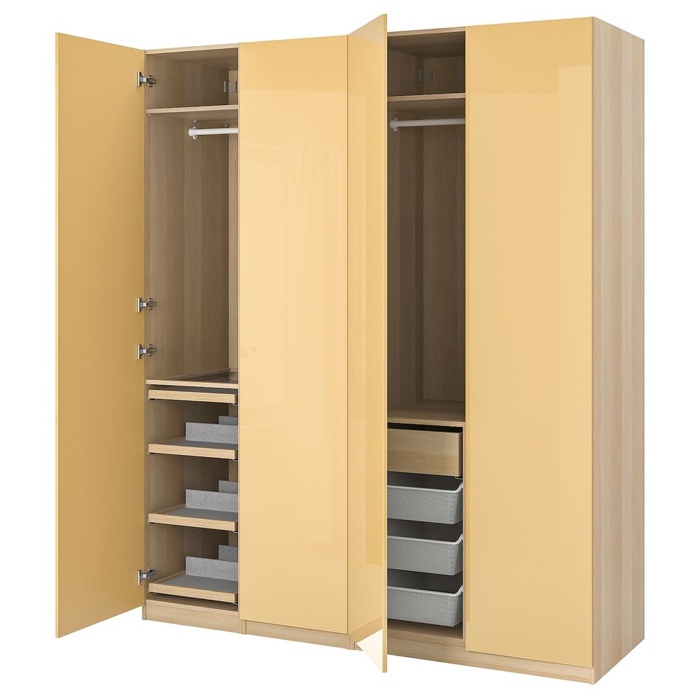 Гардероб, комбинация, под беленый дуб/глянцевый желтый 200x60x236 см IKEA PAX ПАКС / FARDAL ФАРДАЛЬ 193.362.91 - фото 1