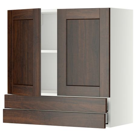 Навесной шкаф, 2 дверцы, 2 ящика МЕТОД / МАКСИМЕРА, белый, Эдсерум коричневый