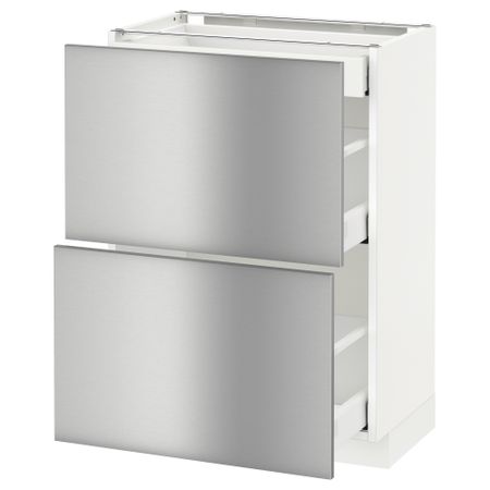 Напольный шкаф, 2 фасада, 3 ящика МЕТОД / МАКСИМЕРА, белый, Гревста нержавеющ сталь