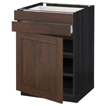 Напольный шкаф с дверцей, 2 ящиками МЕТОД / МАКСИМЕРА, черный, Эдсерум коричневый