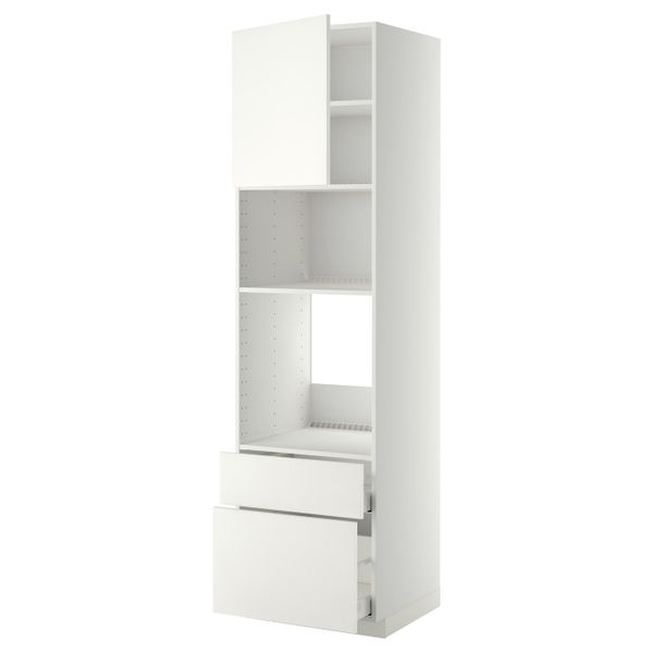Высокий шкаф для духовки и СВЧ/дверца/2ящ, белый/Хэггеби белый 60x60x220 см IKEA METOD МЕТОД / MAXIMERA МАКСИМЕРА 292.316.51 - фото 1