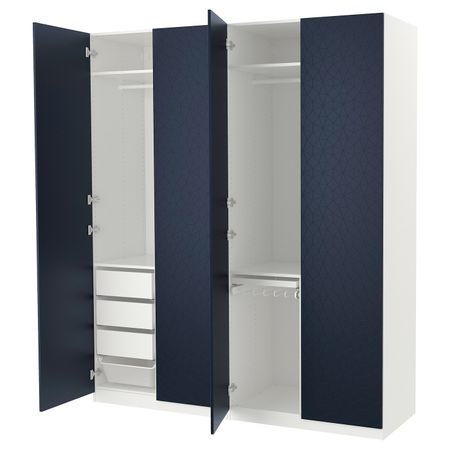 Гардероб, белый, хамнос черно-синий, 200x60x236 см IKEA ПАКС 892.764.39