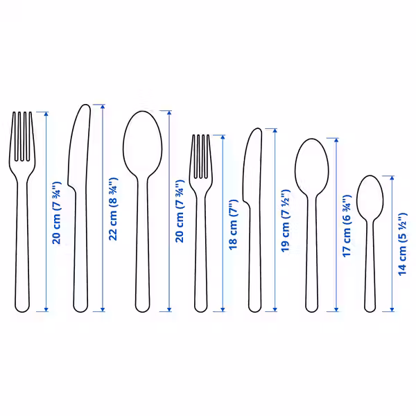 IKEA 365+ Столовый набор, 56 предм. - нержавеющ сталь - схема-чертеж с размерами